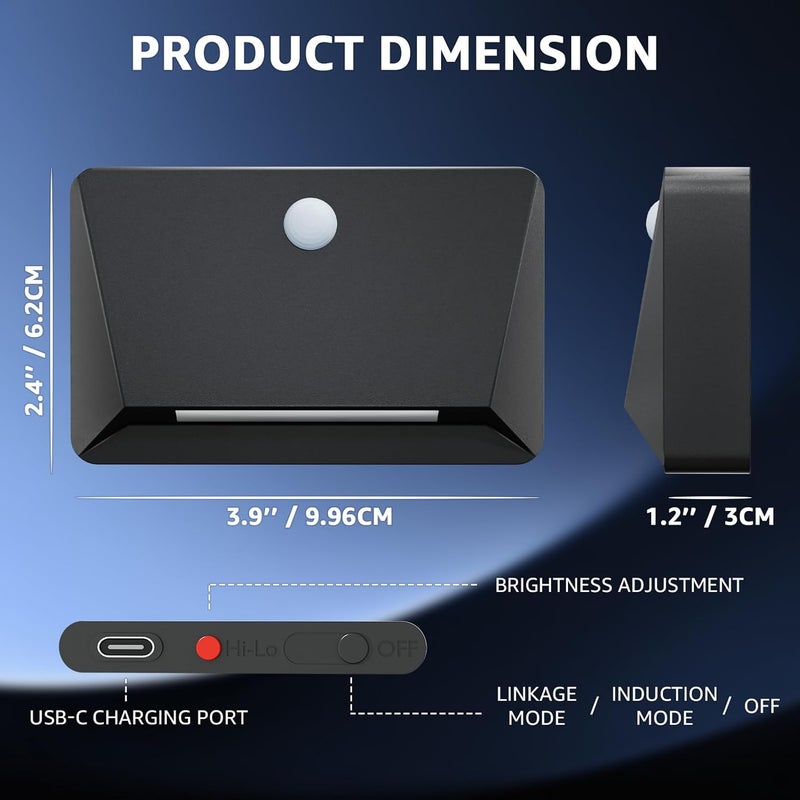 UUFFOO Rechargeable Motion Sensor Wall Light, Magnetic Linkage Multi-Sensor Stair Lights with 3 Brightness Levels, Wireless Battery Operated Indoor Wall Lamp for Closet Bedroom Hallway(Black) - Image 3